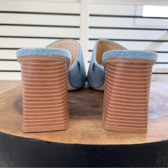 NWT 6.5 9 9.5 10 NINE WEST light blue Jean black heel open toe sandals - Picture 4 of 10